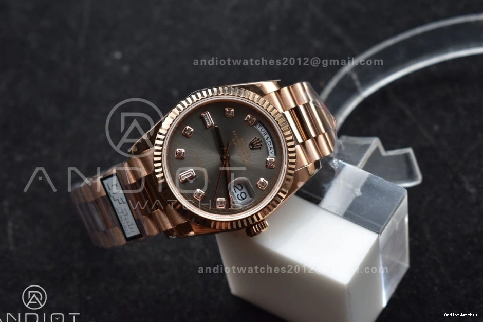 RG 904L Bracelet Weight) QF Edition Steel Original V5 (Gain Square Diamond Grey DayDate 36 President with 671 vr3255 on Dial Best 0208